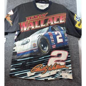Vintage Rare 90s Rusty Wallace Miller Time NASCAR AOP - Adult Large